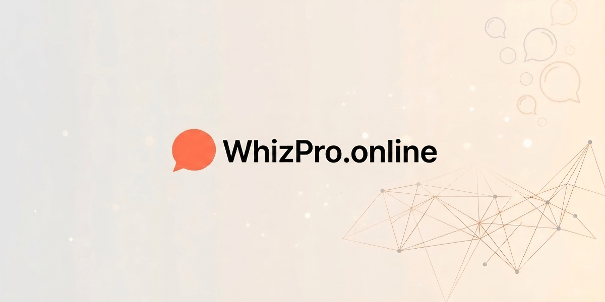 WhizPro.online logo on a clean background with communication and network-themed graphics.