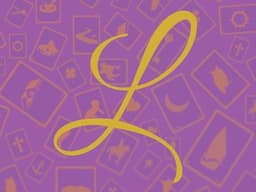 Gold letter L over a purple background with Lenormand card illustrations.