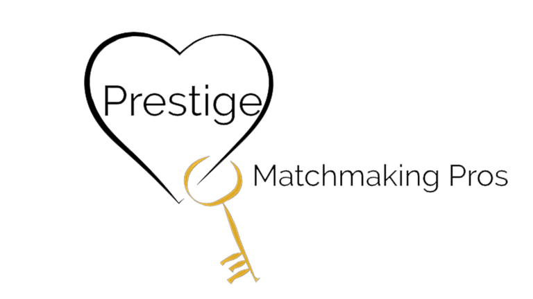 Logo of Prestige Matchmaking Pros: A heart with the word "Prestige" inside and a key symbol, representing a personalized matchmaking service.