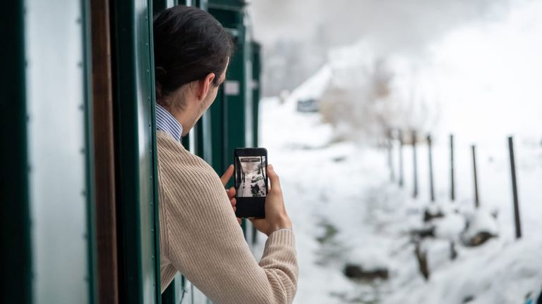 Moving Steam Train Mocanita From Inside It In Winter, Romania