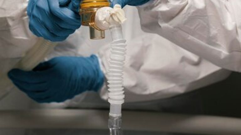 Senior Man Breathing With Special Equipment 23 2149011259