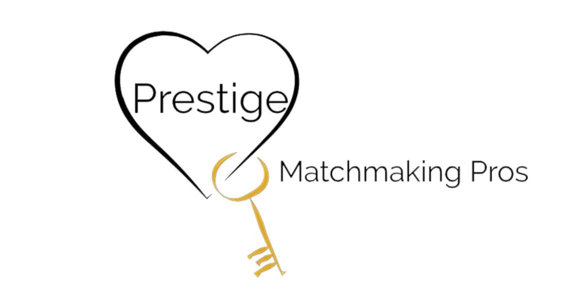 Logo of Prestige Matchmaking Pros: A heart with the word "Prestige" inside and a key symbol, representing a personalized matchmaking service.