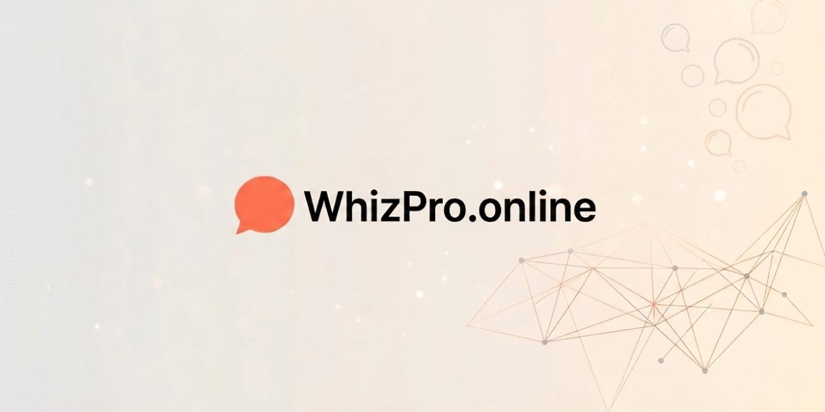 WhizPro.online logo on a clean background with communication and network-themed graphics.