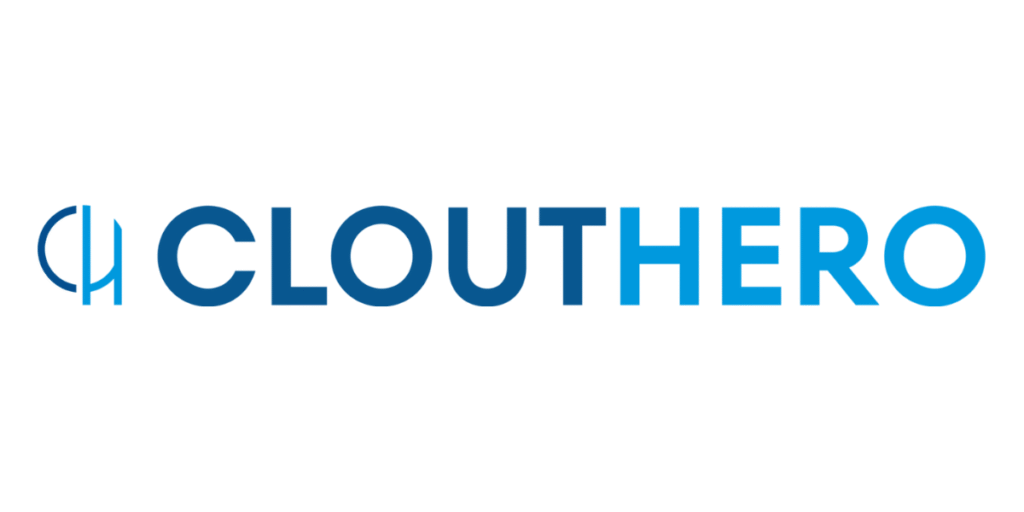 Clout Hero blue wordmark and stylized logo on a white background.