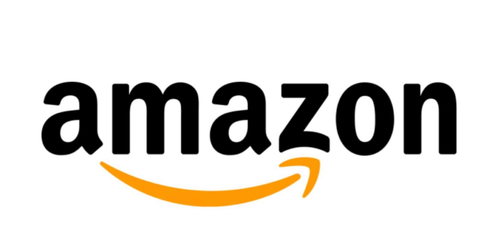 Amazon logo with black lettering and orange smile arrow on a white background.